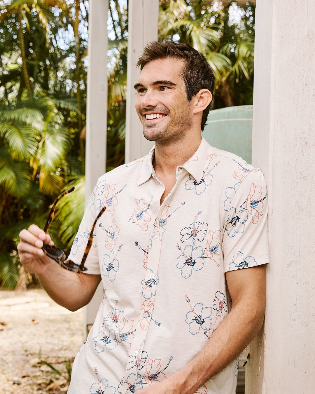 COLLINS HIBISCUS PRINT KNIT SHIRT