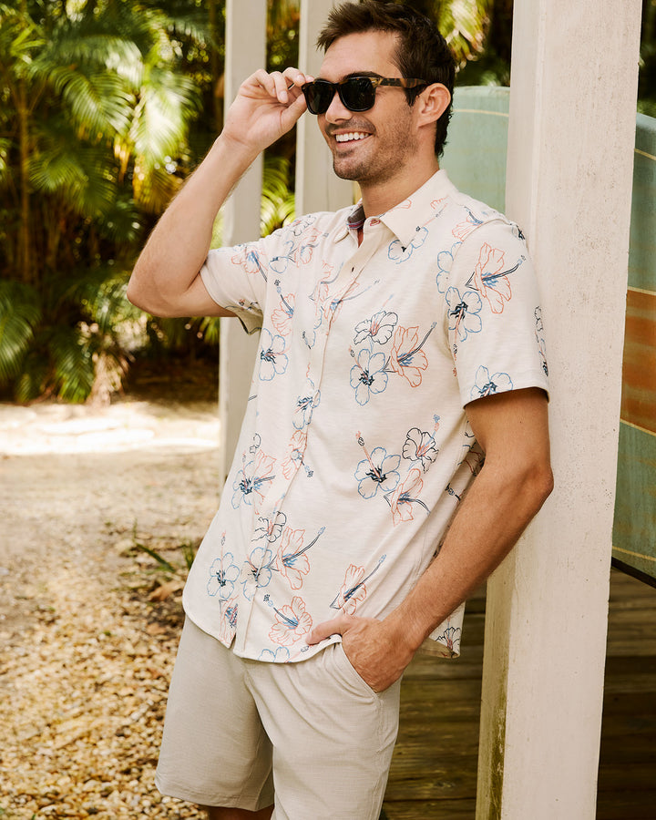 COLLINS HIBISCUS PRINT KNIT SHIRT
