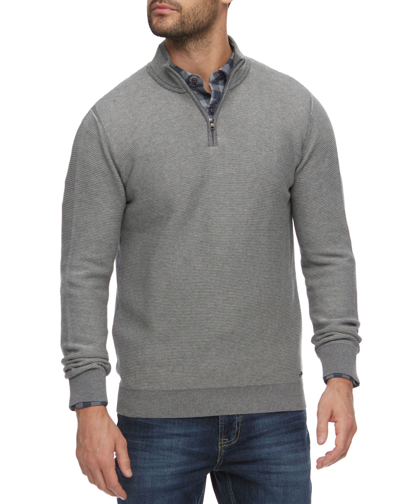 HUMPHREY MINI STRIPE 1/4-ZIP MOCK NECK SWEATER