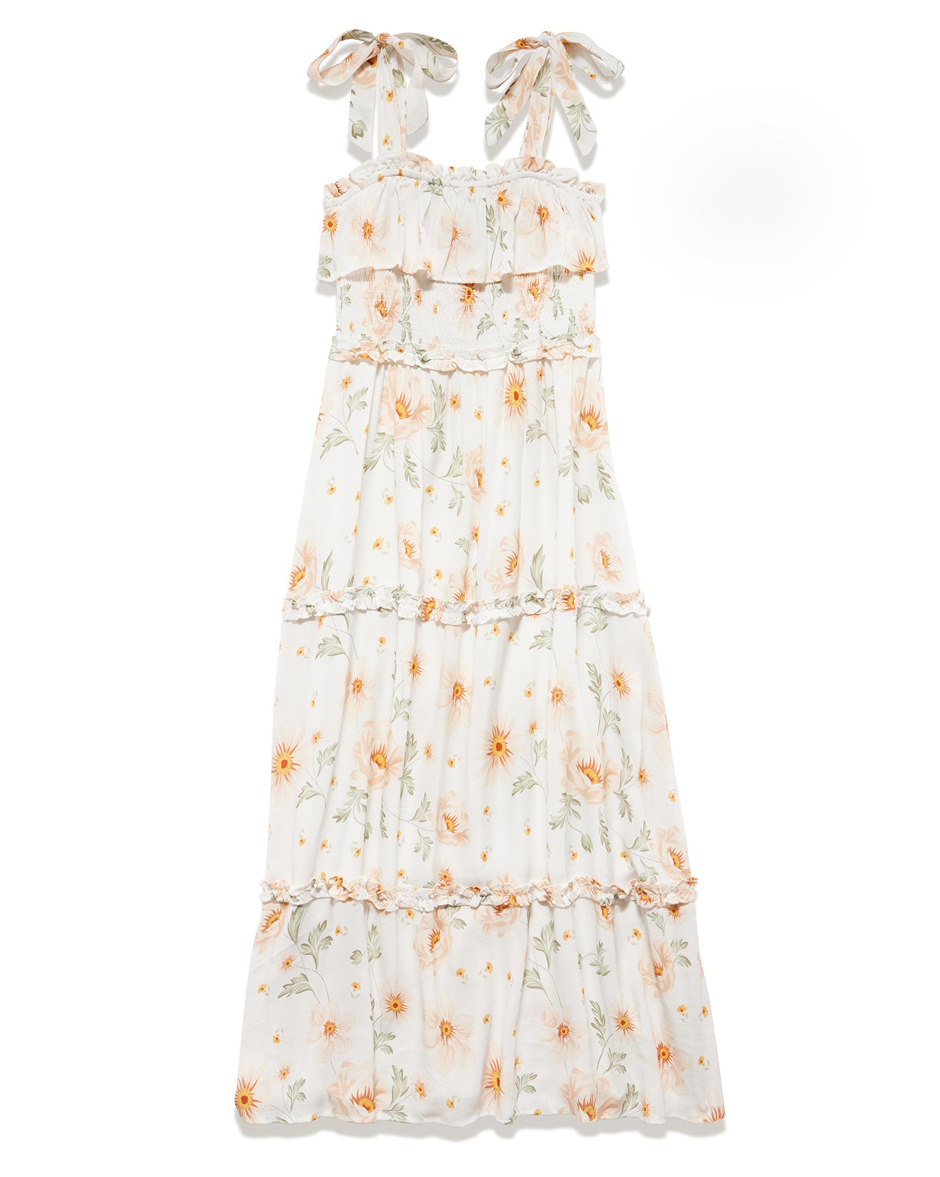 ELSA FLORAL TIE-STRAP SMOCKED MAXI DRESS