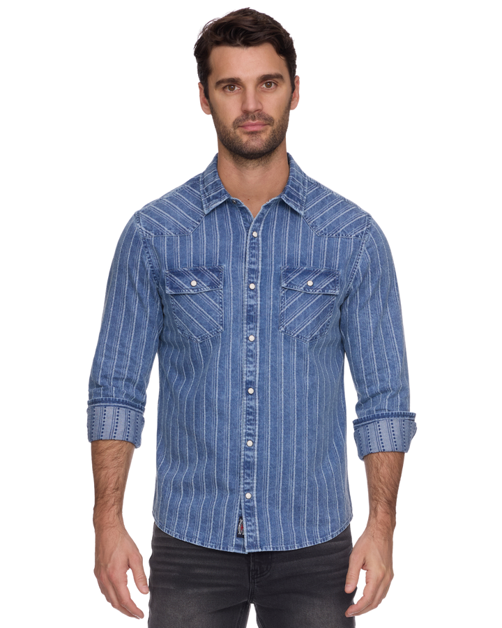 DESERT SON LINEVILLE TEXTURED STRIPE WESTERN SHIRT