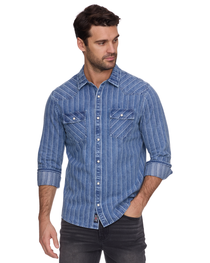 DESERT SON LINEVILLE TEXTURED STRIPE WESTERN SHIRT