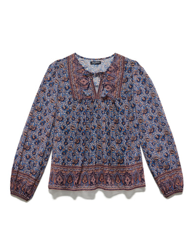 HOLLINS FLORAL PRINT PEEKABOO PEASANT TOP