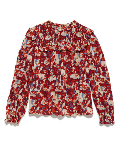 KINSEY FLORAL PRINT SMOCK NECK TOP