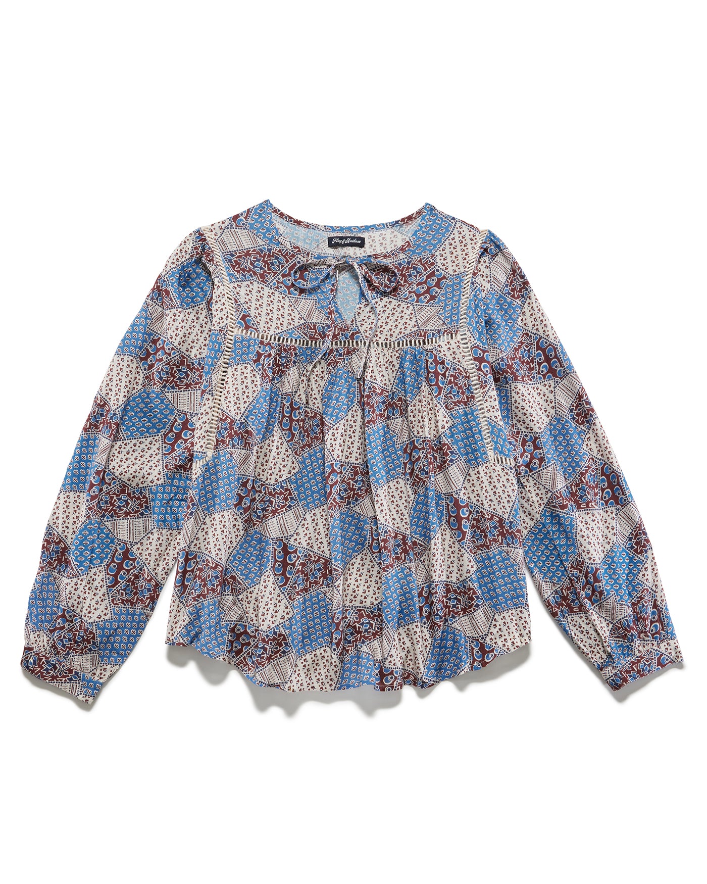 HARLAN PATTERNED PEEKABOO PEASANT TOP