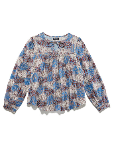 HARLAN PATTERNED PEEKABOO PEASANT TOP