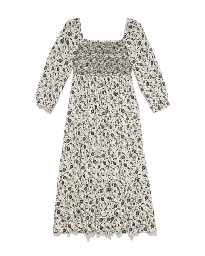 NORA FLORAL PRINT SMOCKED MIDI DRESS