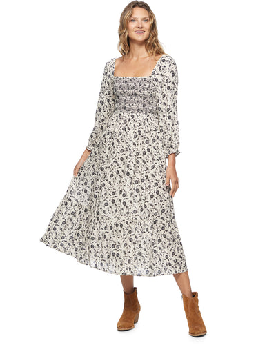 NORA FLORAL PRINT SMOCKED MIDI DRESS