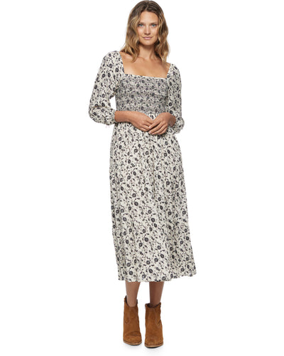 NORA FLORAL PRINT SMOCKED MIDI DRESS