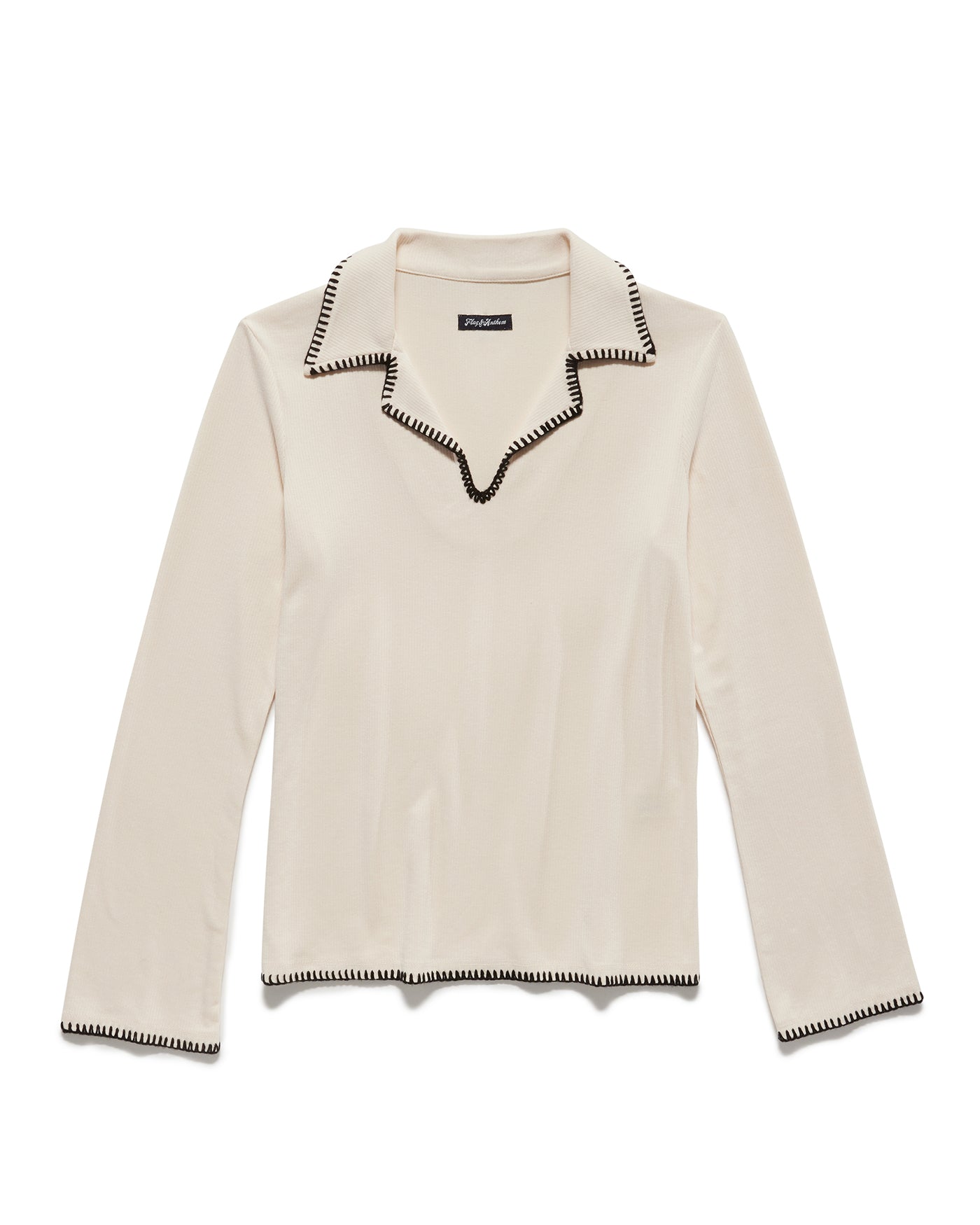 PARKER RIBBED BLANKET-STITCH TOP