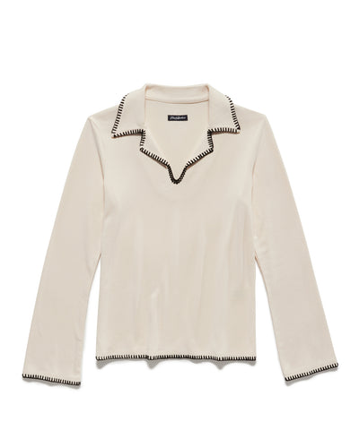 PARKER RIBBED BLANKET-STITCH TOP
