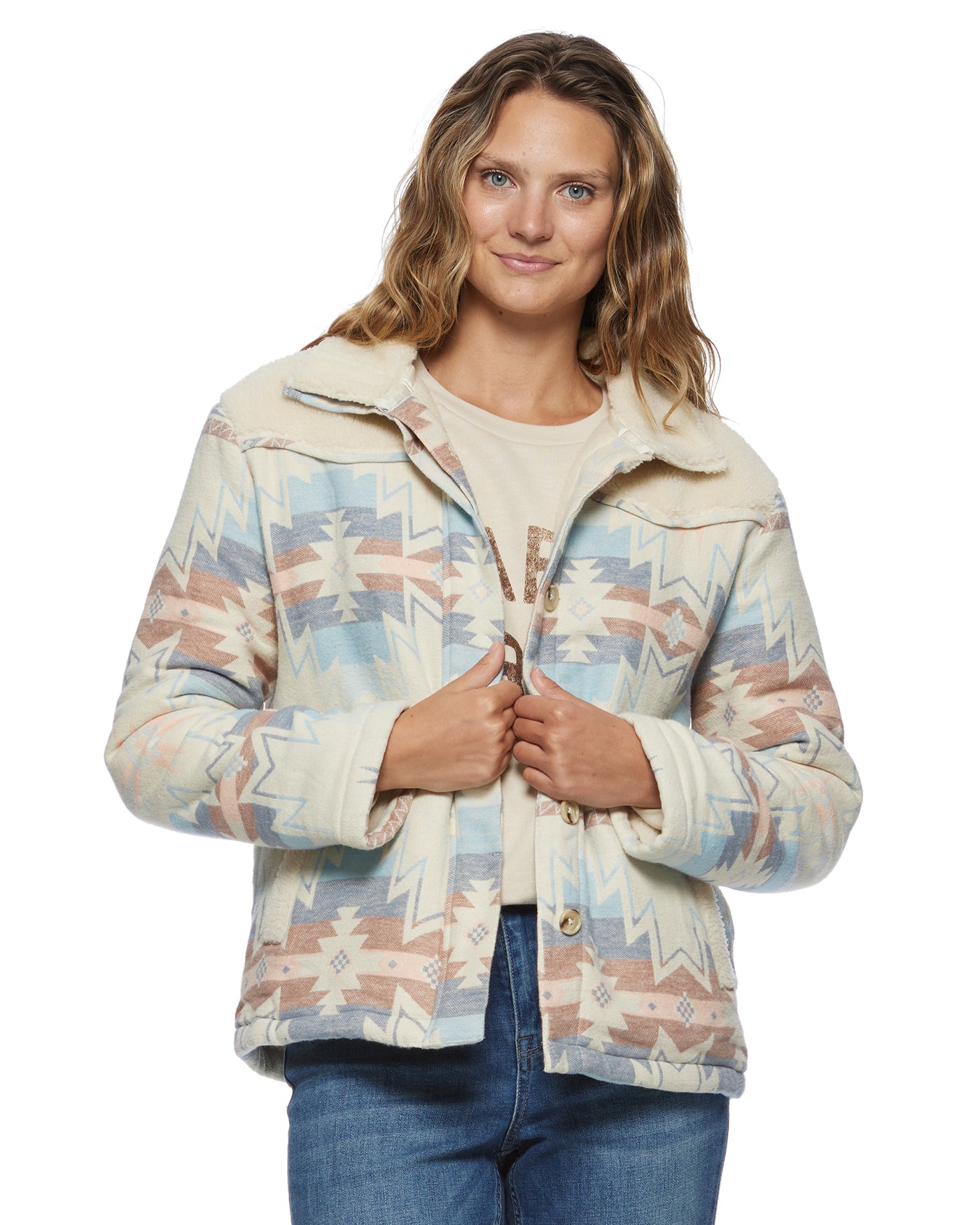 FALLON SOUTHWESTERN PRINT SHERPA-LINED SHIRT JACKET