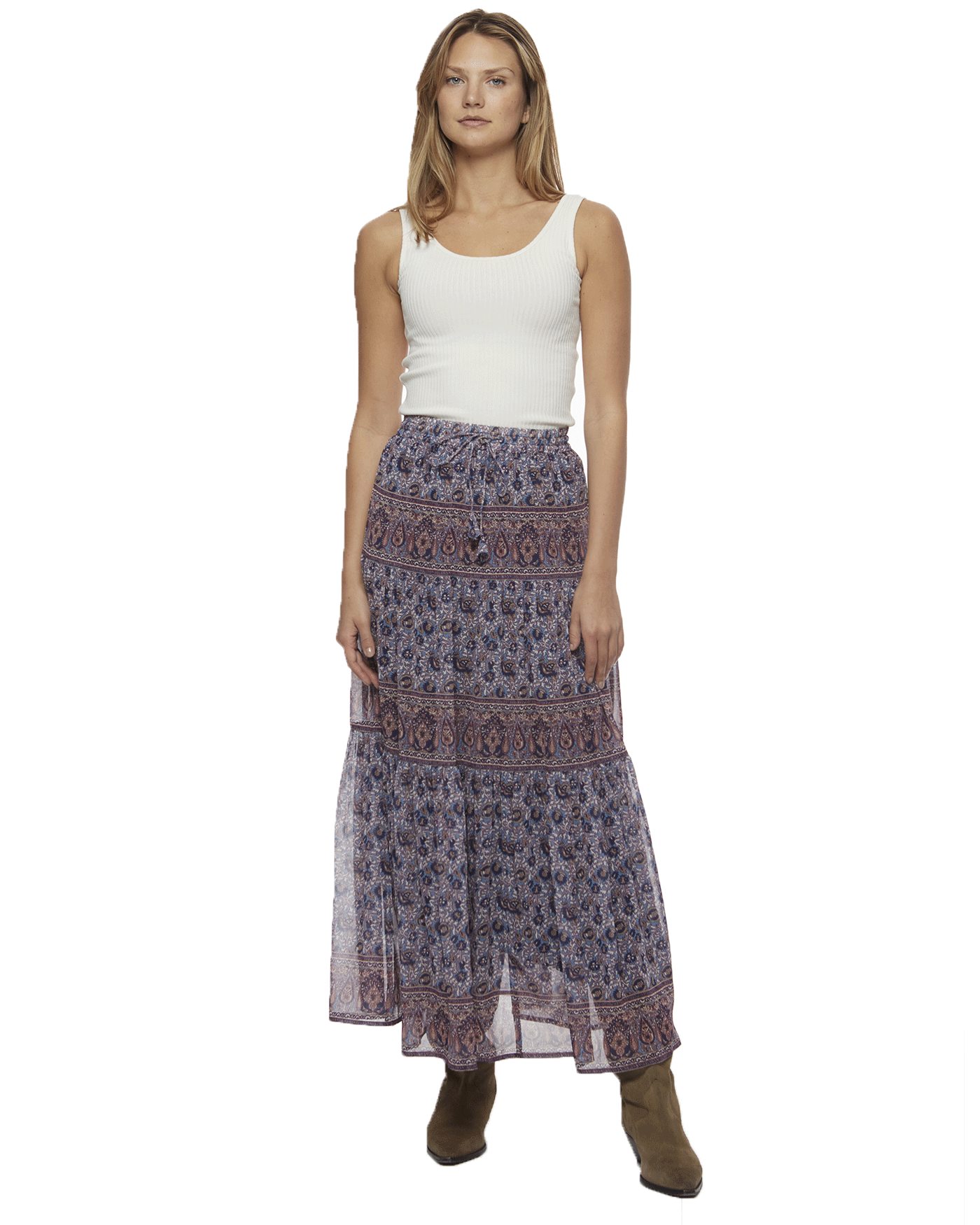 HOLLINS FLORAL PRINT DRAWSTRING MAXI SKIRT