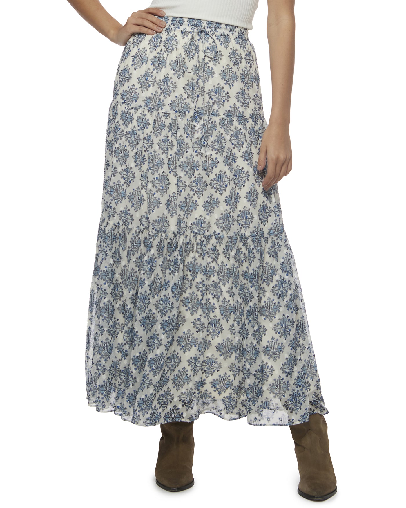 JODIE WOODBLOCK DRAWSTRING MAXI SKIRT