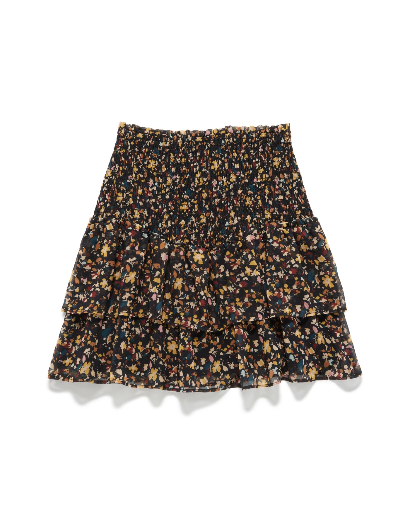 ADA FLORAL PRINT SMOCKED-WAIST TIERED MINI SKIRT