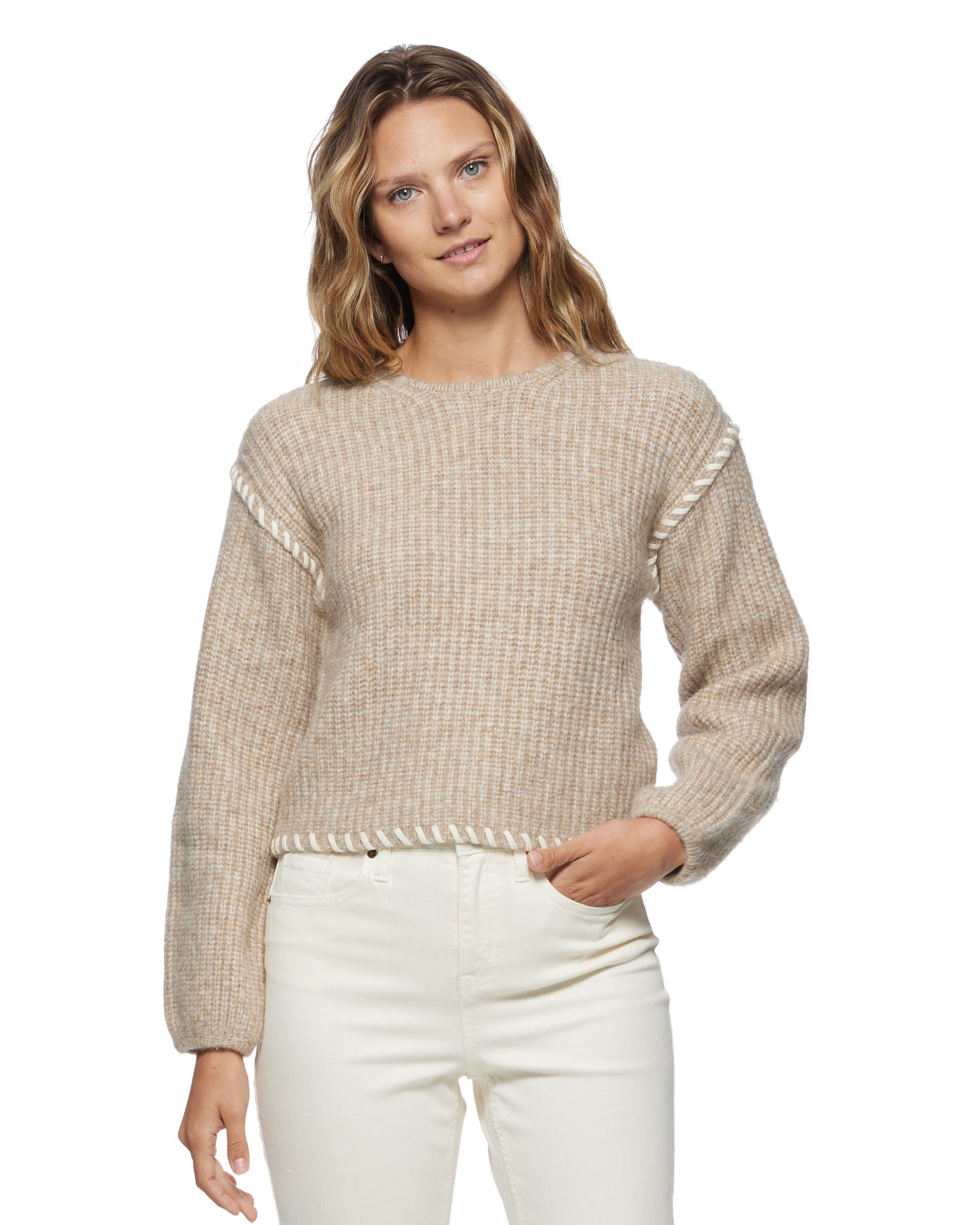 LUANA BLANKET-STITCH CROPPED SWEATER