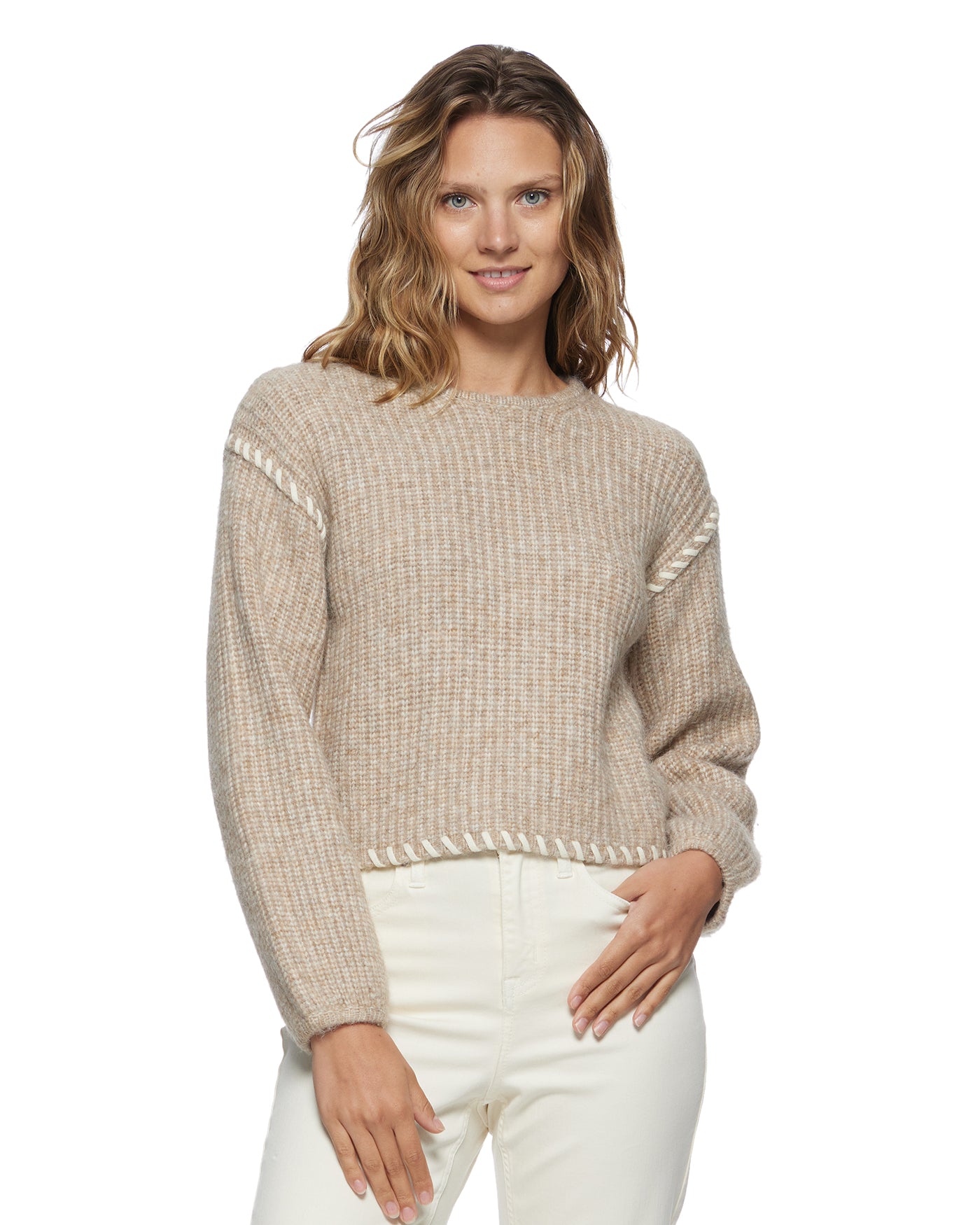 LUANA BLANKET-STITCH CROPPED SWEATER