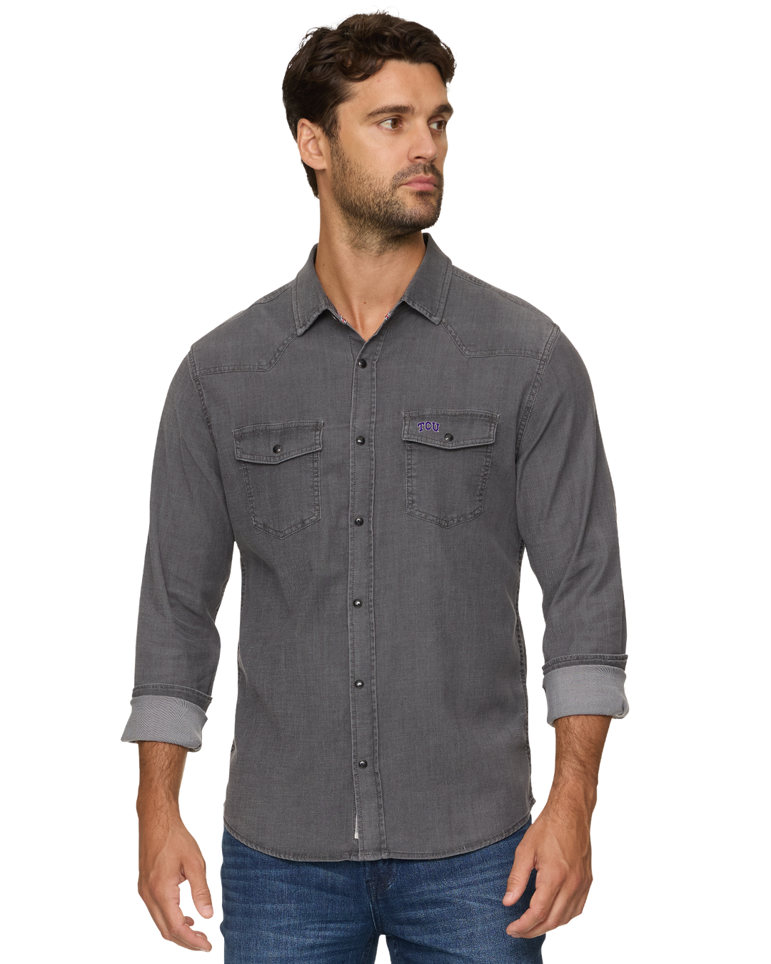 TCU SACRAMENTO STRETCH CHAMBRAY WESTERN SHIRT
