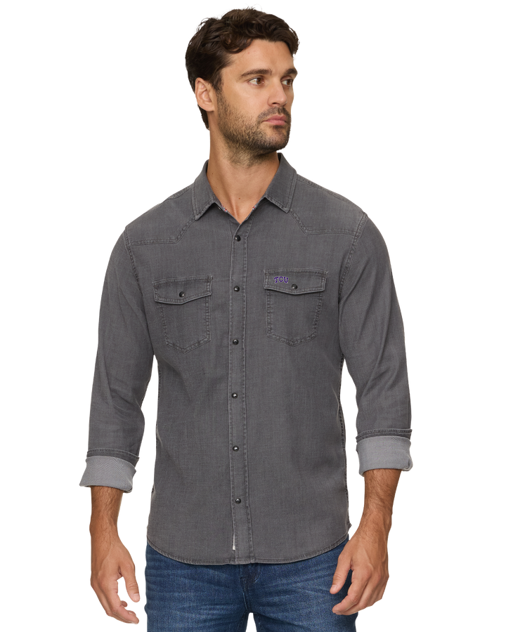 TCU SACRAMENTO STRETCH CHAMBRAY WESTERN SHIRT