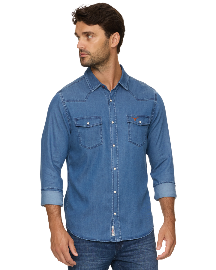 TEXAS SACRAMENTO STRETCH CHAMBRAY WESTERN SHIRT