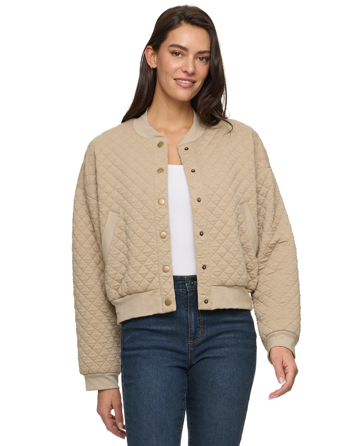 HALLIE QUILTED KNIT BOMBER JACKET