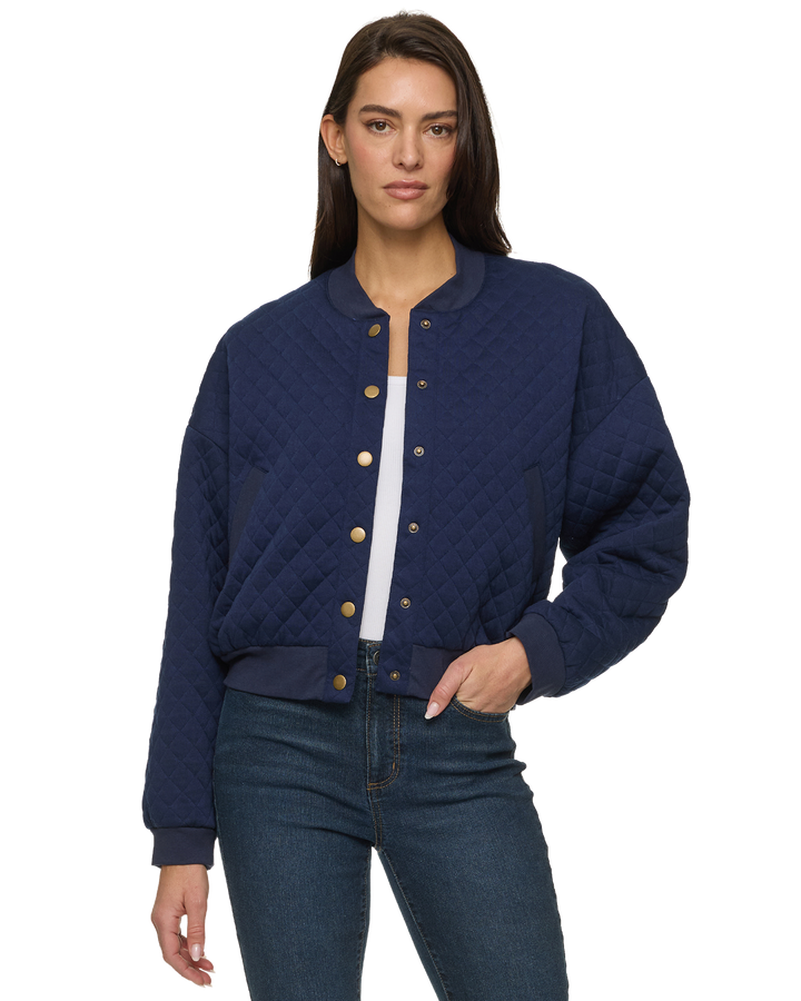HALLIE QUILTED KNIT BOMBER JACKET