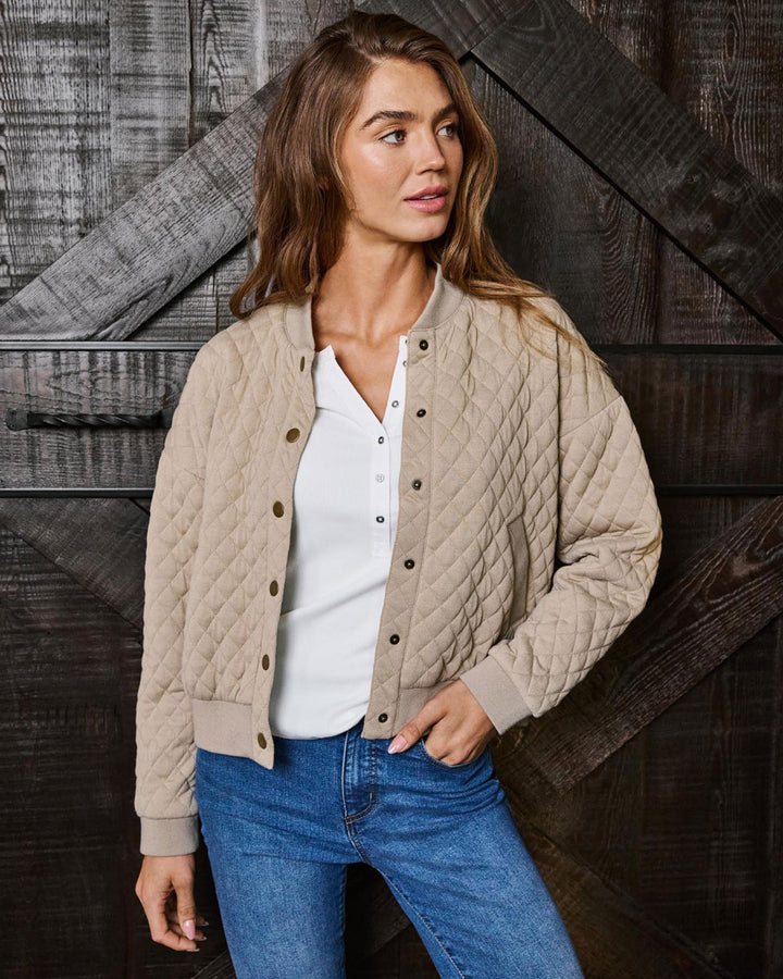 HALLIE QUILTED KNIT BOMBER JACKET
