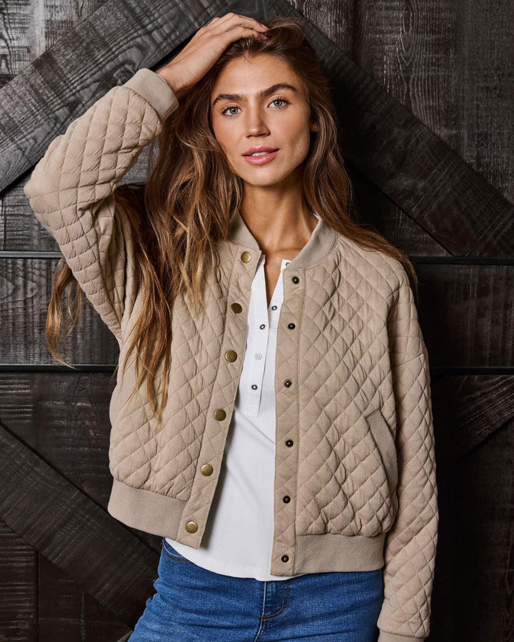 HALLIE QUILTED KNIT BOMBER JACKET