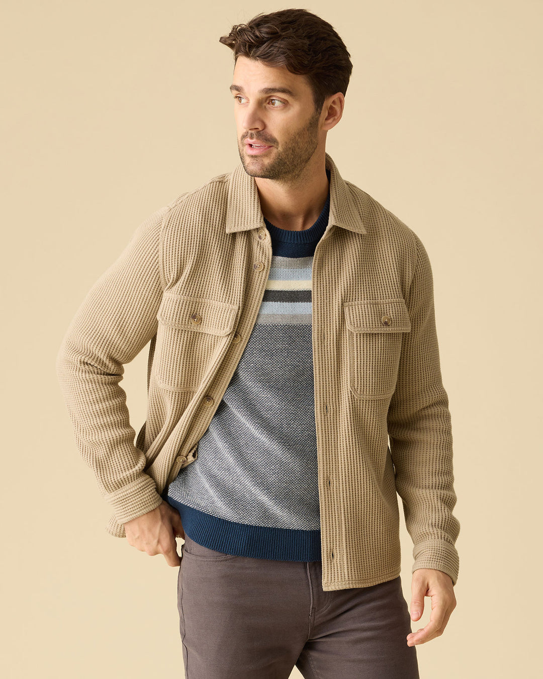 ELMORE WAFFLE-KNIT SHIRT JACKET