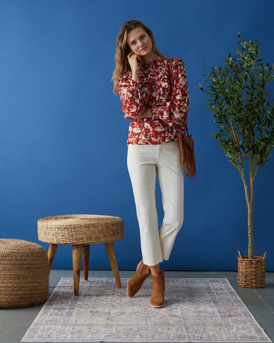 KINSEY FLORAL PRINT SMOCK NECK TOP