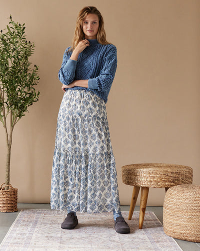 JODIE WOODBLOCK DRAWSTRING MAXI SKIRT