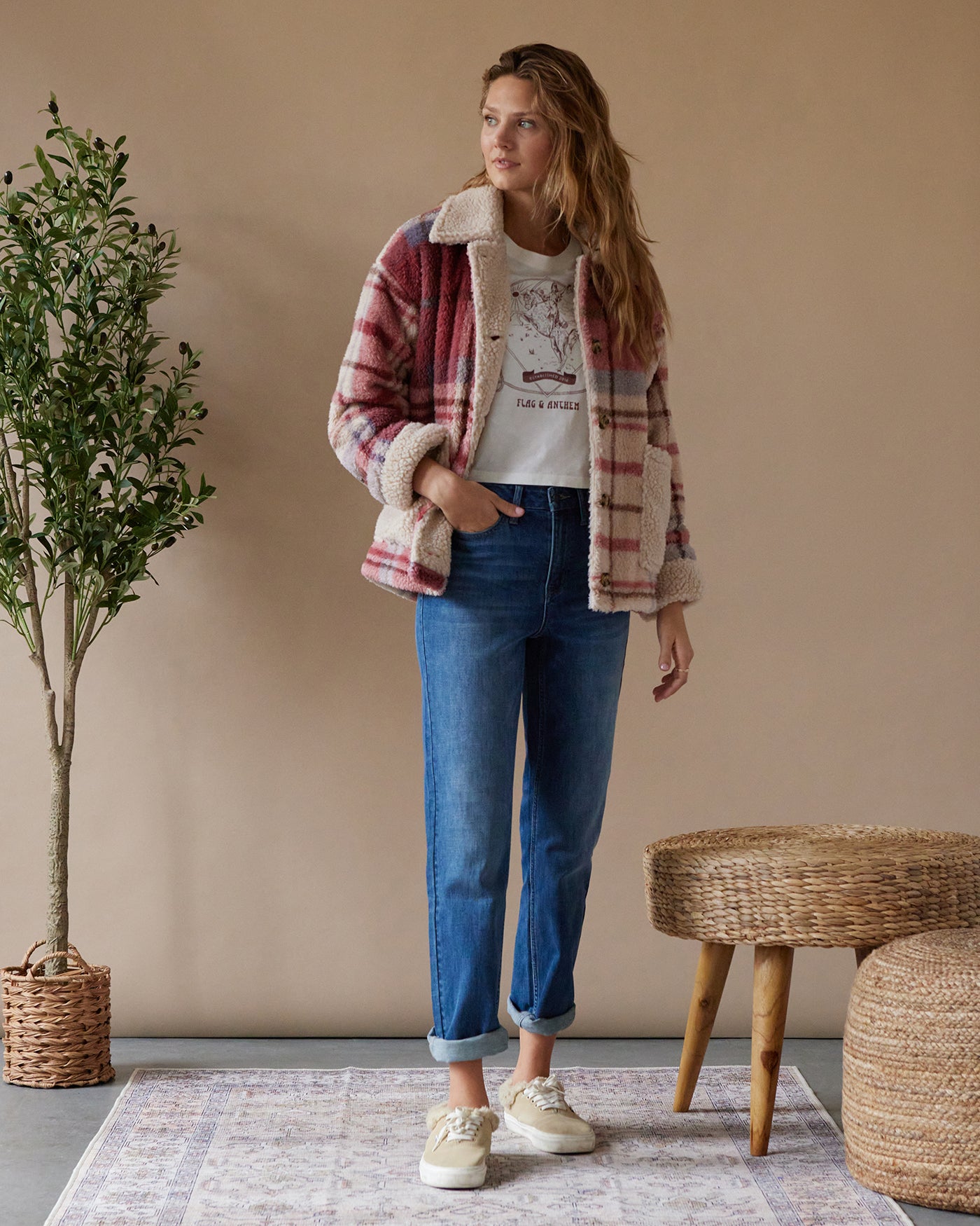 OAKLYN PLAID SHERPA SHIRT JACKET