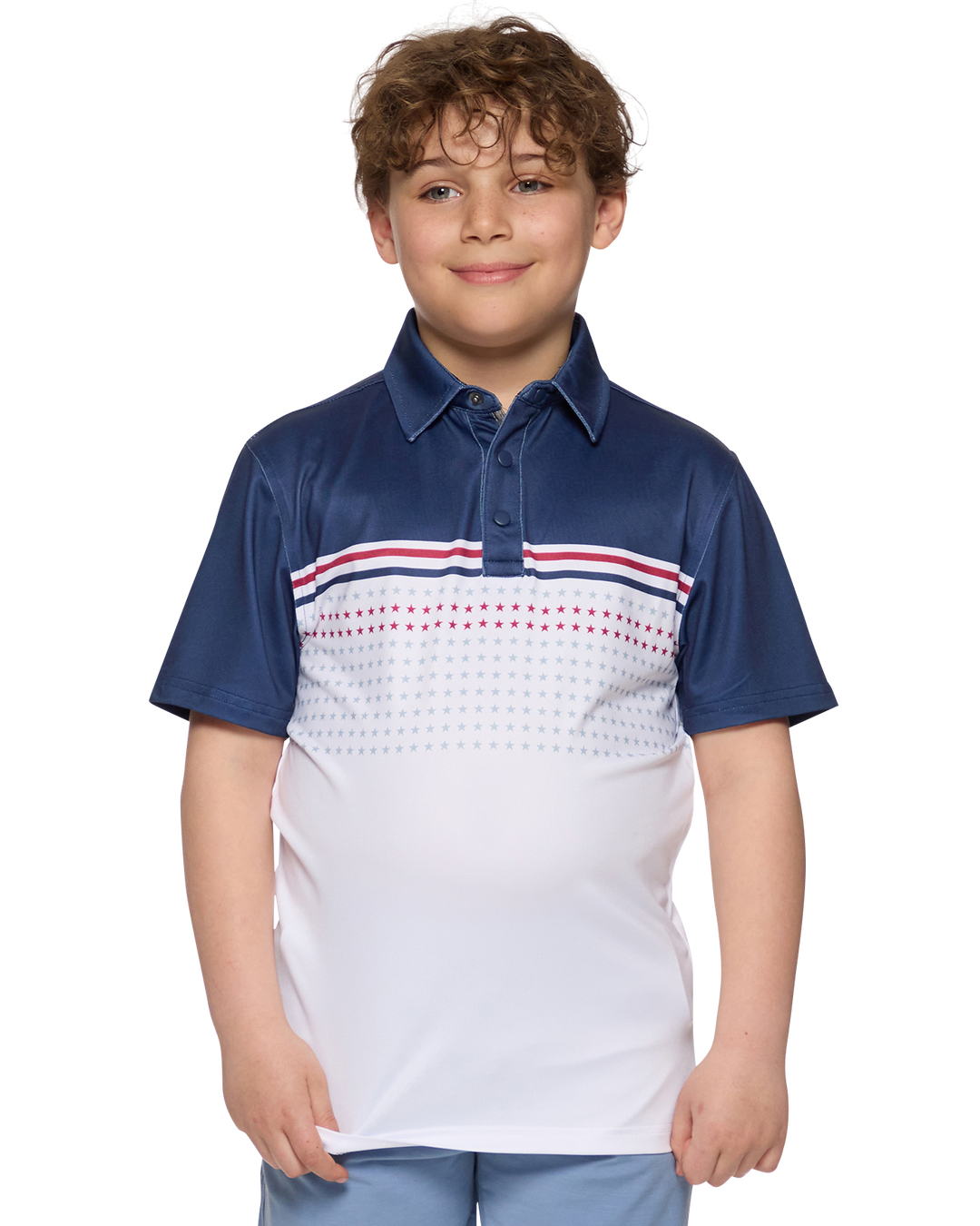 BOYS BANNER STARS & STRIPES BLOCKED PERFORMANCE POLO