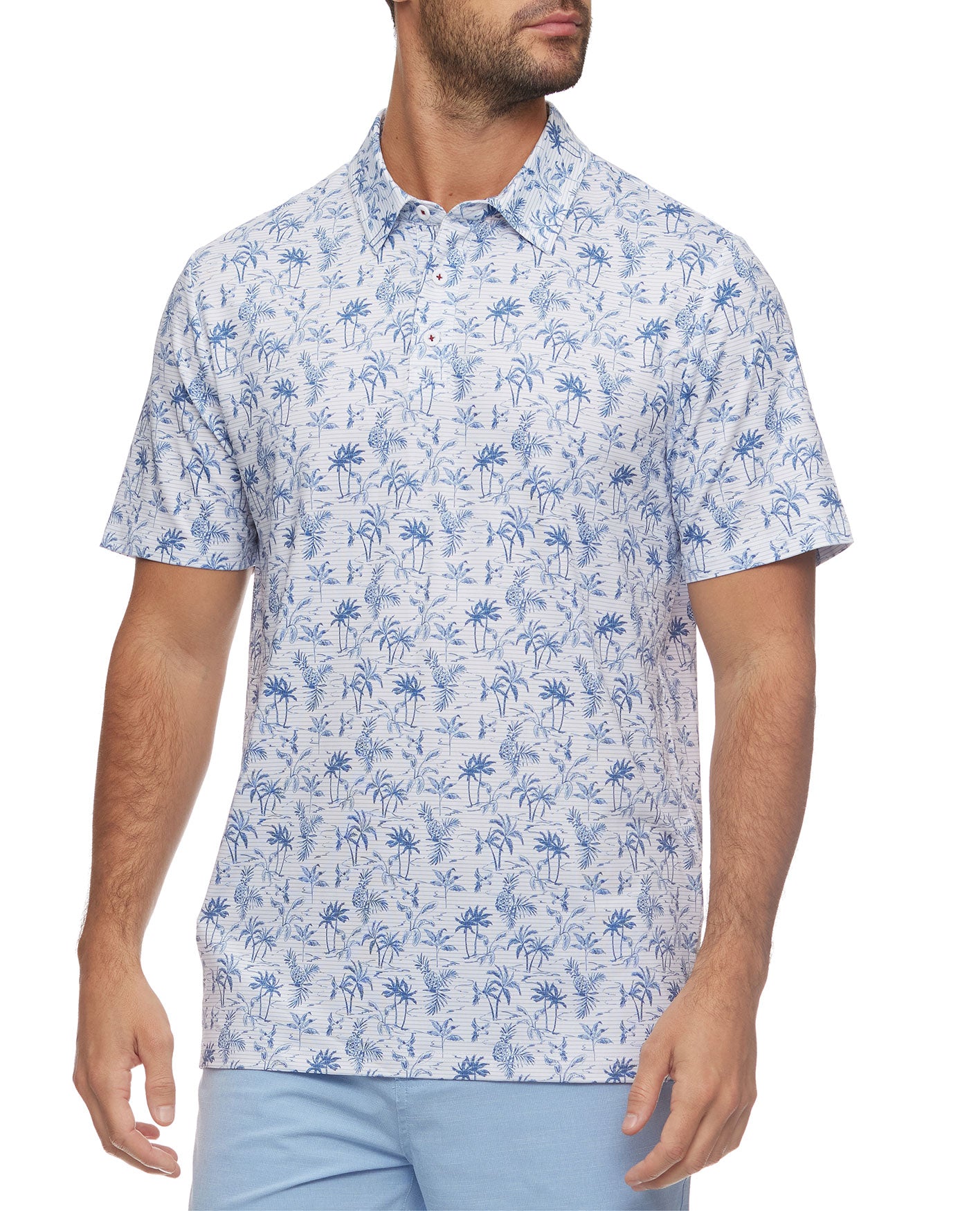 WILMETTE STRIPED TROPICAL PRINT PERFORMANCE POLO