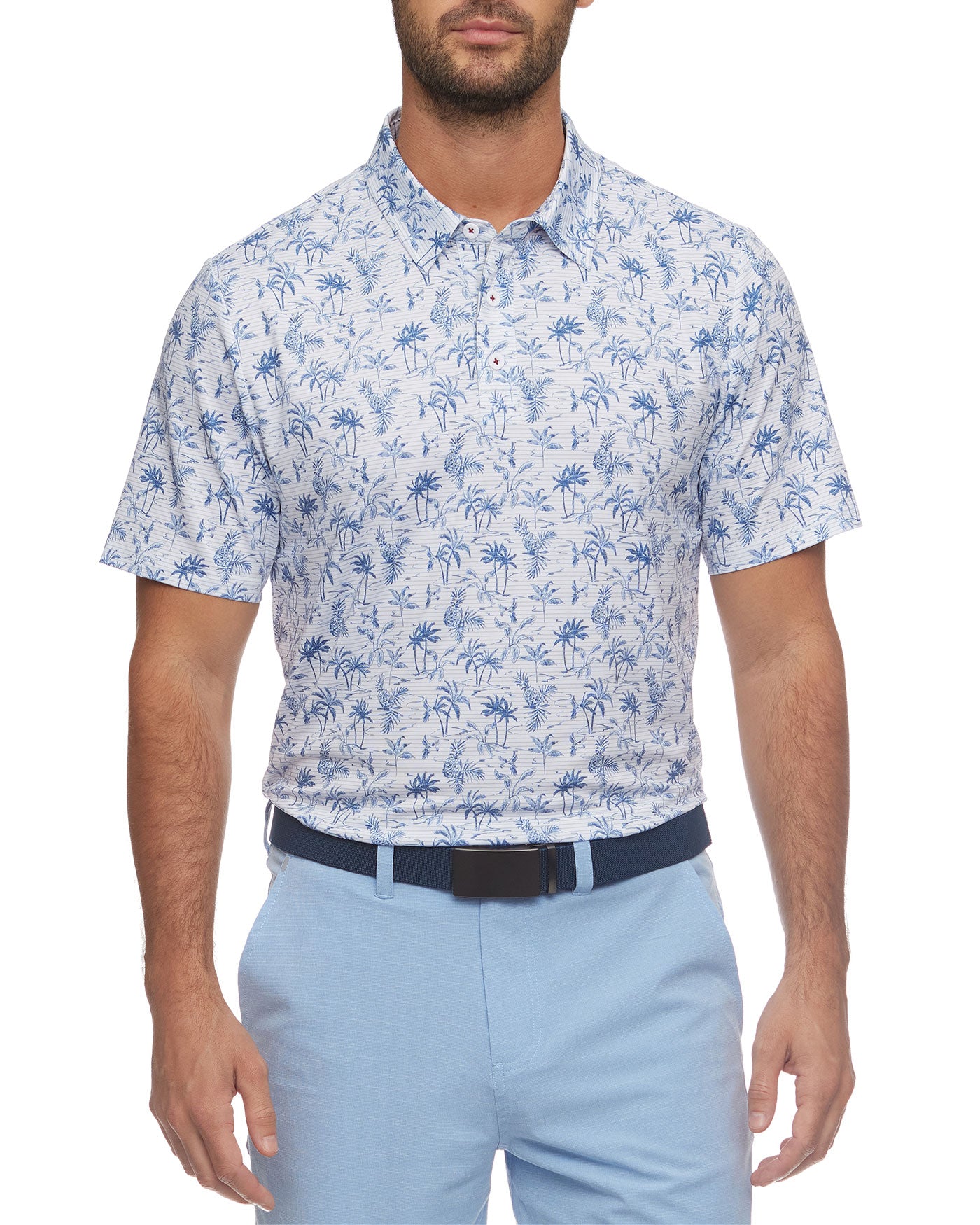 WILMETTE STRIPED TROPICAL PRINT PERFORMANCE POLO