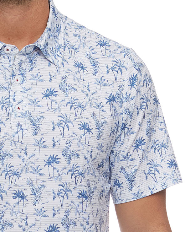 WILMETTE STRIPED TROPICAL PRINT PERFORMANCE POLO