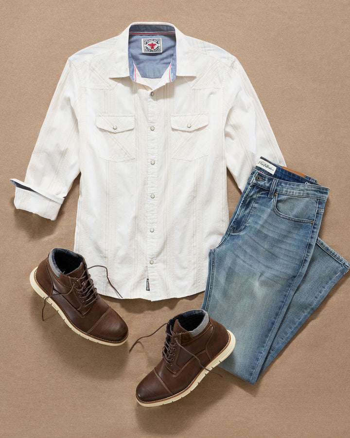 DESERT SON HUEYTOWN TEXTURED STRIPE WESTERN SHIRT