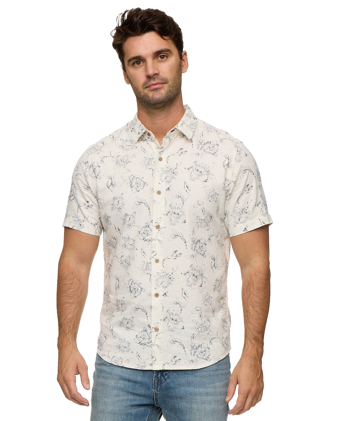 NEWVILLE FLORAL PRINT LINEN SHIRT