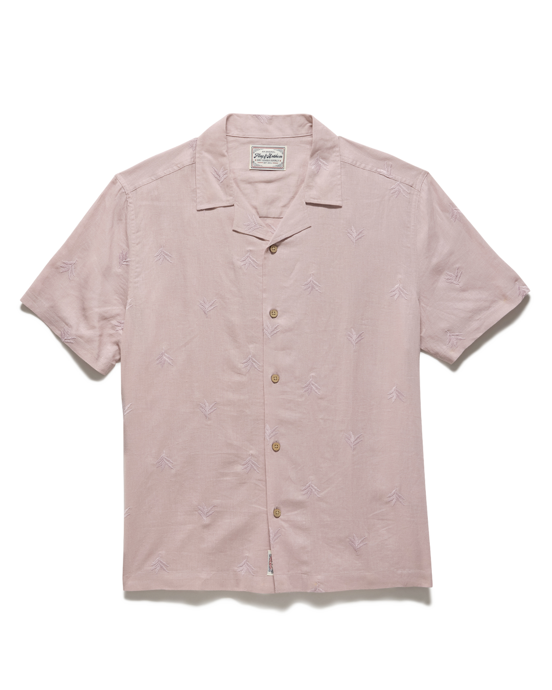 Flag and Anthem Short Sleeve Chandler Leaf Embroiderd Camp Collar Shirt, Mens, XL, Dusty Mauve Flag and Anthem Short Sleeve Chandler Leaf Embroiderd Camp Collar Shirt, Mens, XL, Dusty Mauve