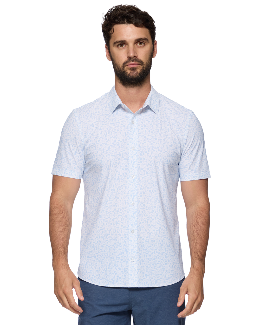 short sleeve dress shirts untucked Magnetic Short Sleeve Untucked Grey Camp Casual Shirt in Grey Stripe - Size Small - MagnaReady - Parkinson's Adaptive Clothing