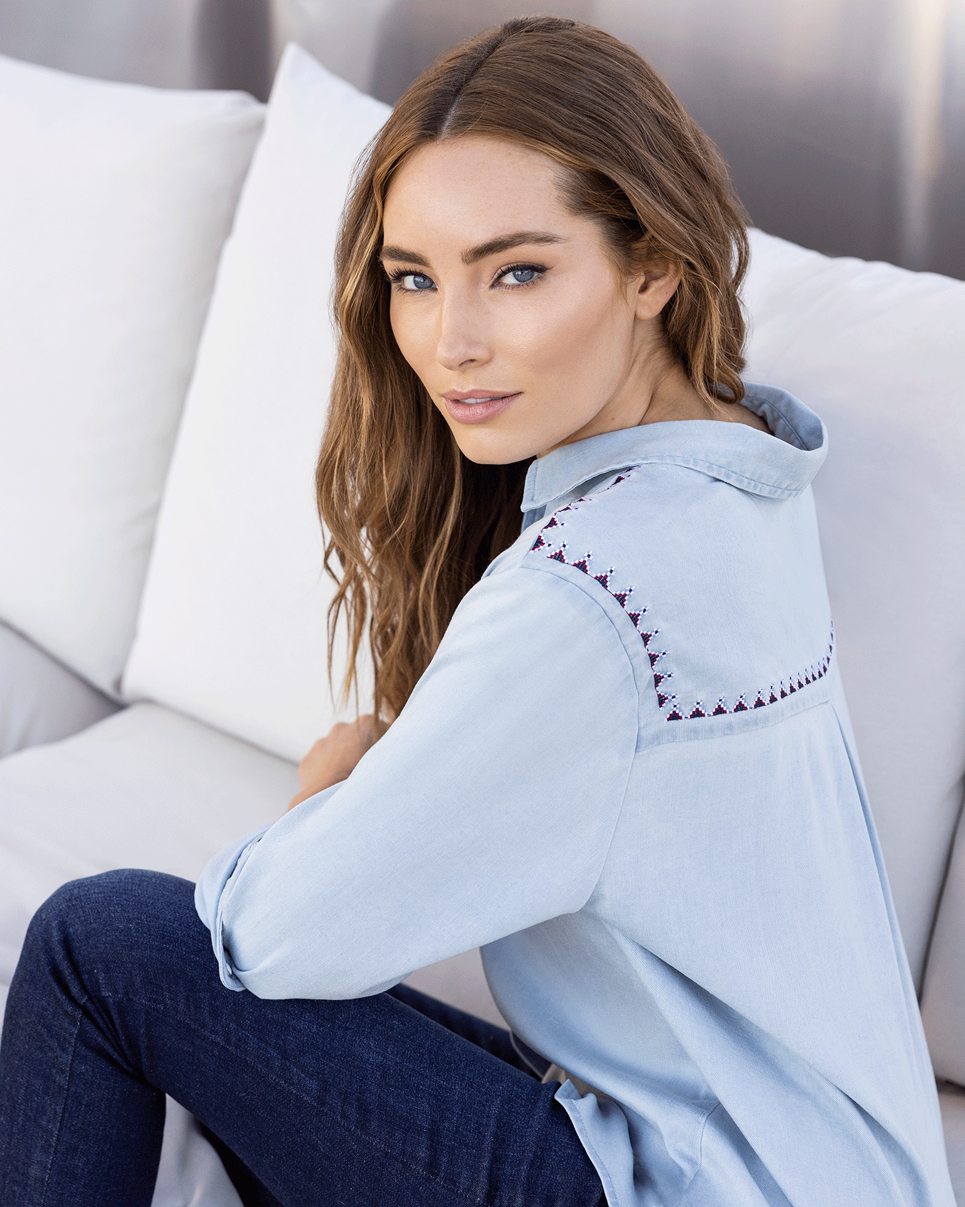 CELINA STITCH DETAIL CHAMBRAY SHIRT
