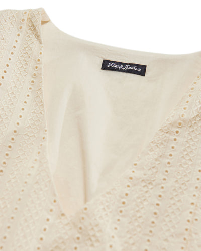 HENRIETTA EYELET FLUTTER SLEEVE MINI DRESS