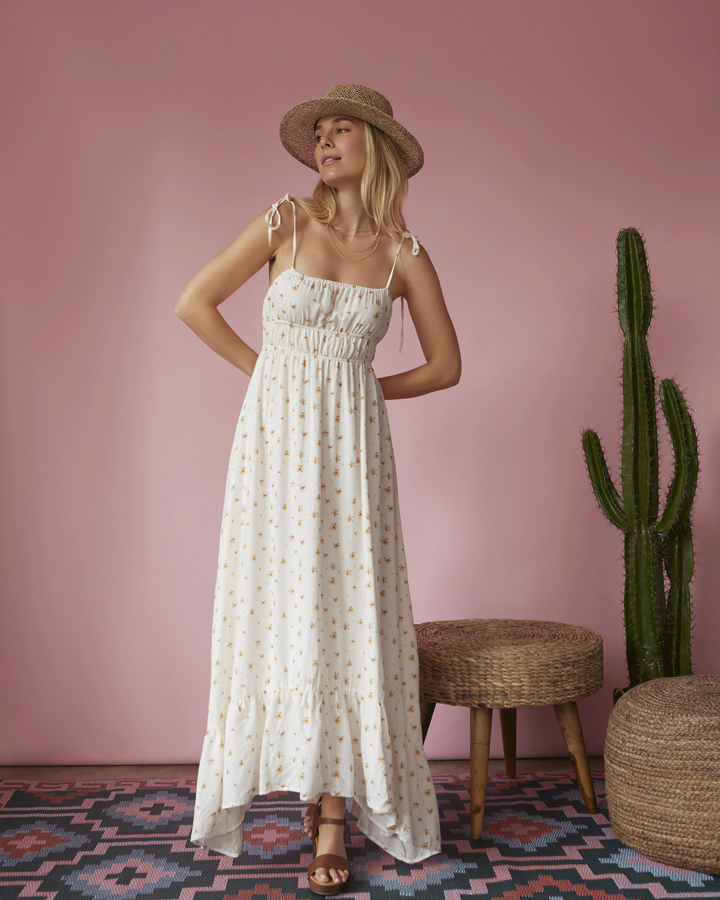 PALOMA FLORAL TIE-STRAP MAXI DRESS