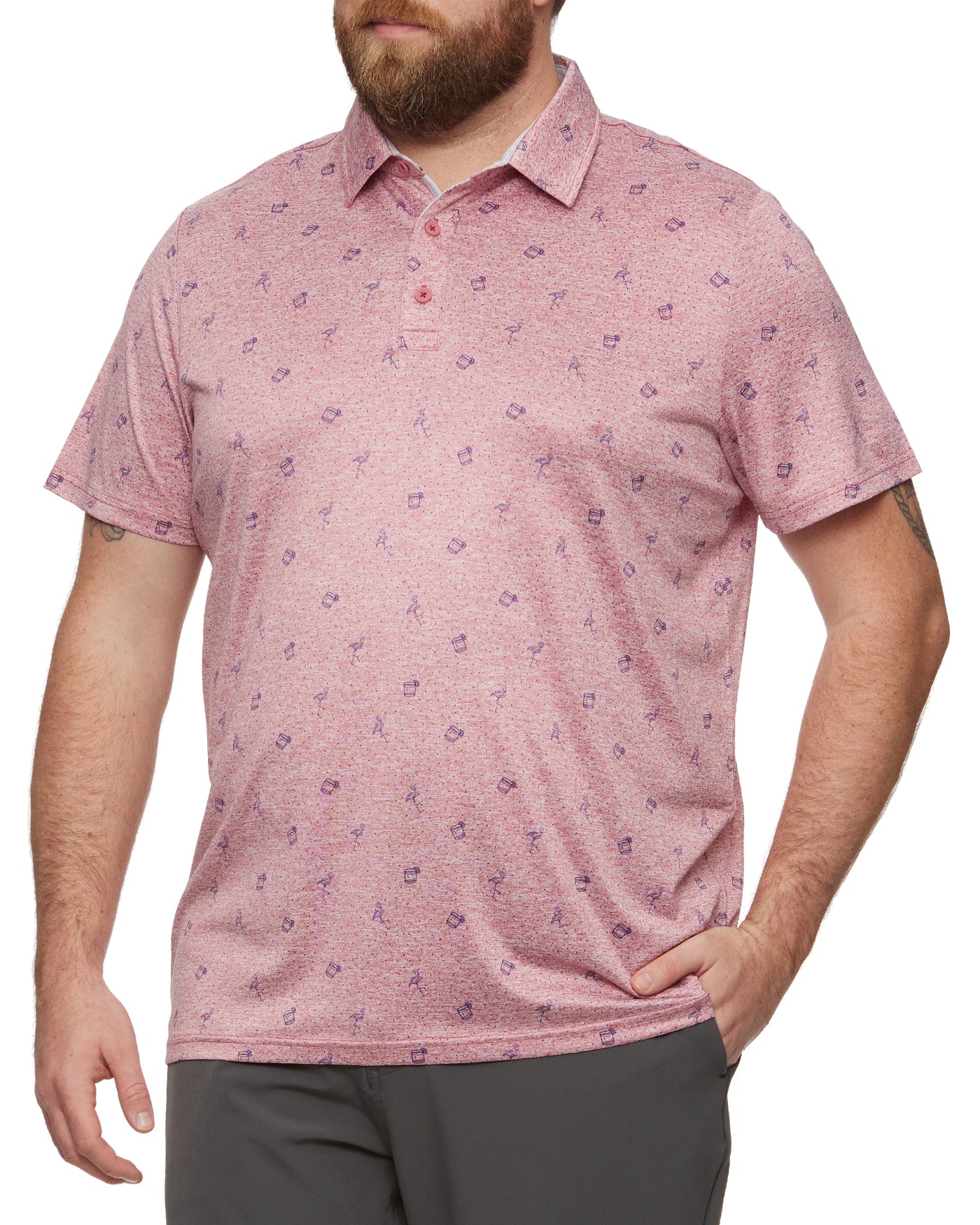 BEAUFORT FLAMINGO PRINT PERFORMANCE POLO BIG & TALL