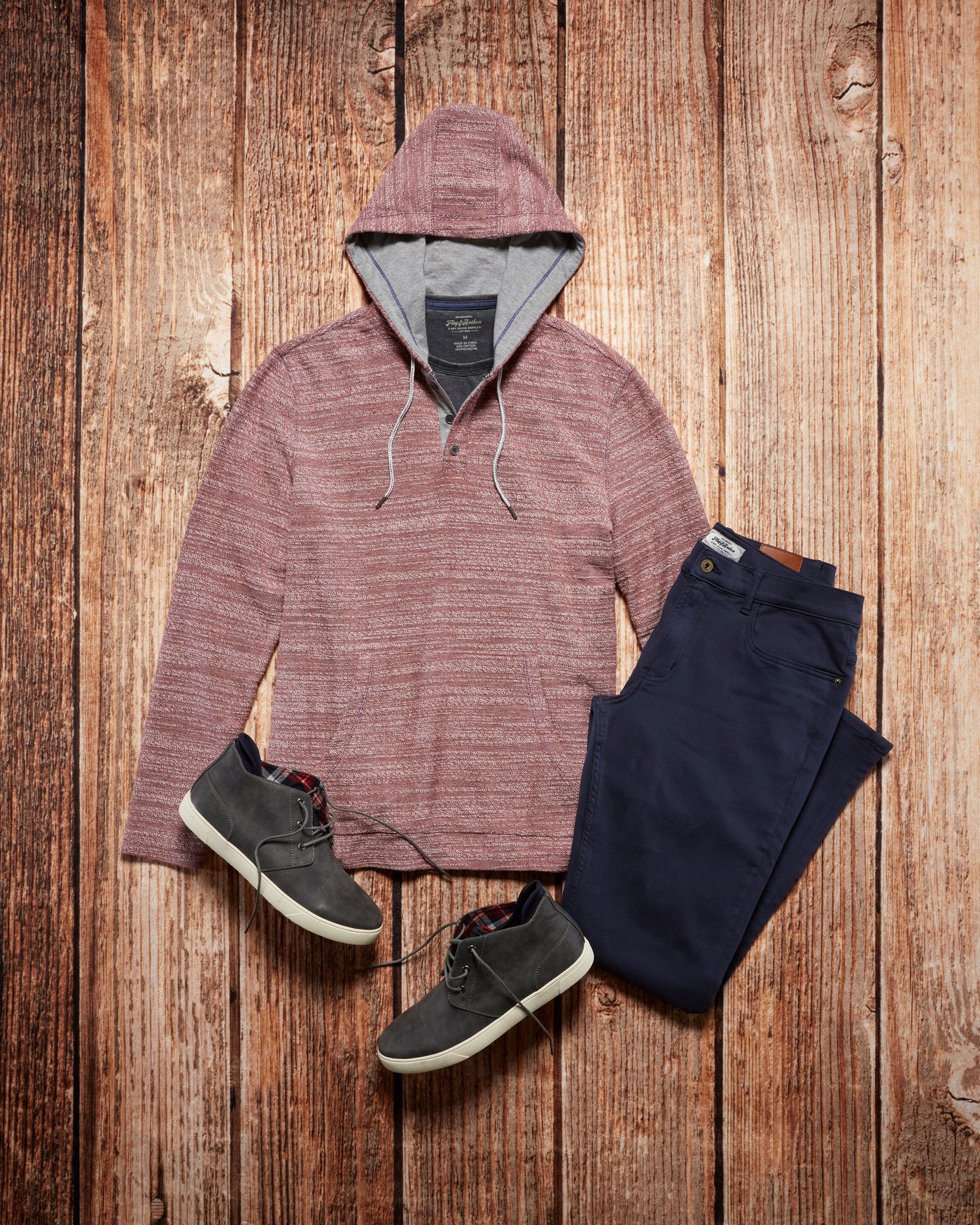 RILEY TEXTURED TERRY HOODED HENLEY