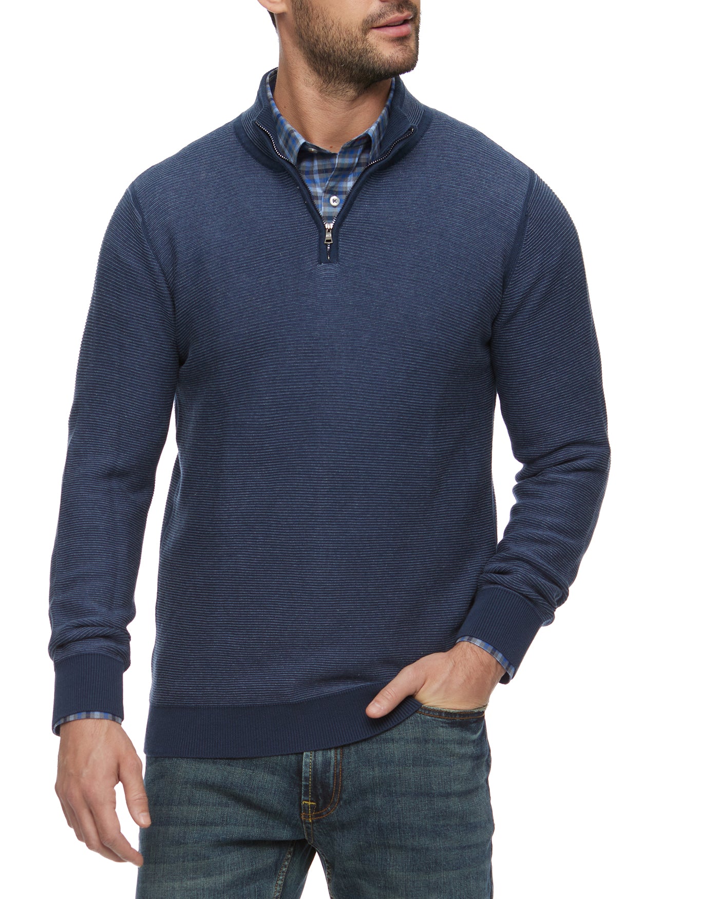 HUMPHREY MINI STRIPE 1/4-ZIP MOCK NECK SWEATER
