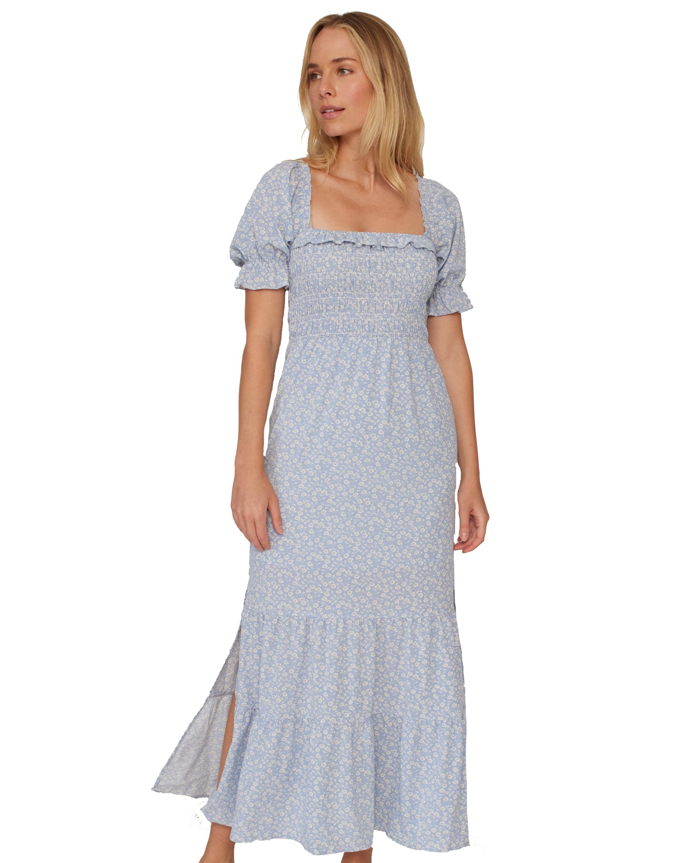 DOLORES FLORAL SMOCKED PUFF SLEEVE MAXI DRESS