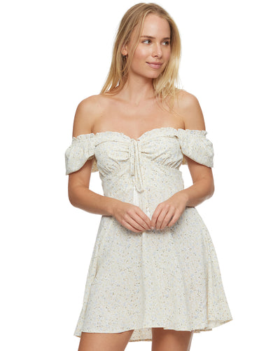 CORINNA FLORAL OFF-THE-SHOULDER PUFF SLEEVE MINI DRESS