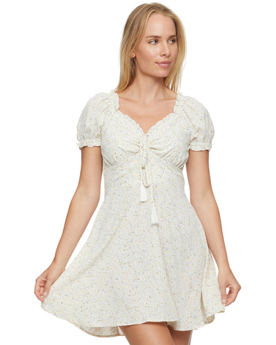 CORINNA FLORAL OFF-THE-SHOULDER PUFF SLEEVE MINI DRESS
