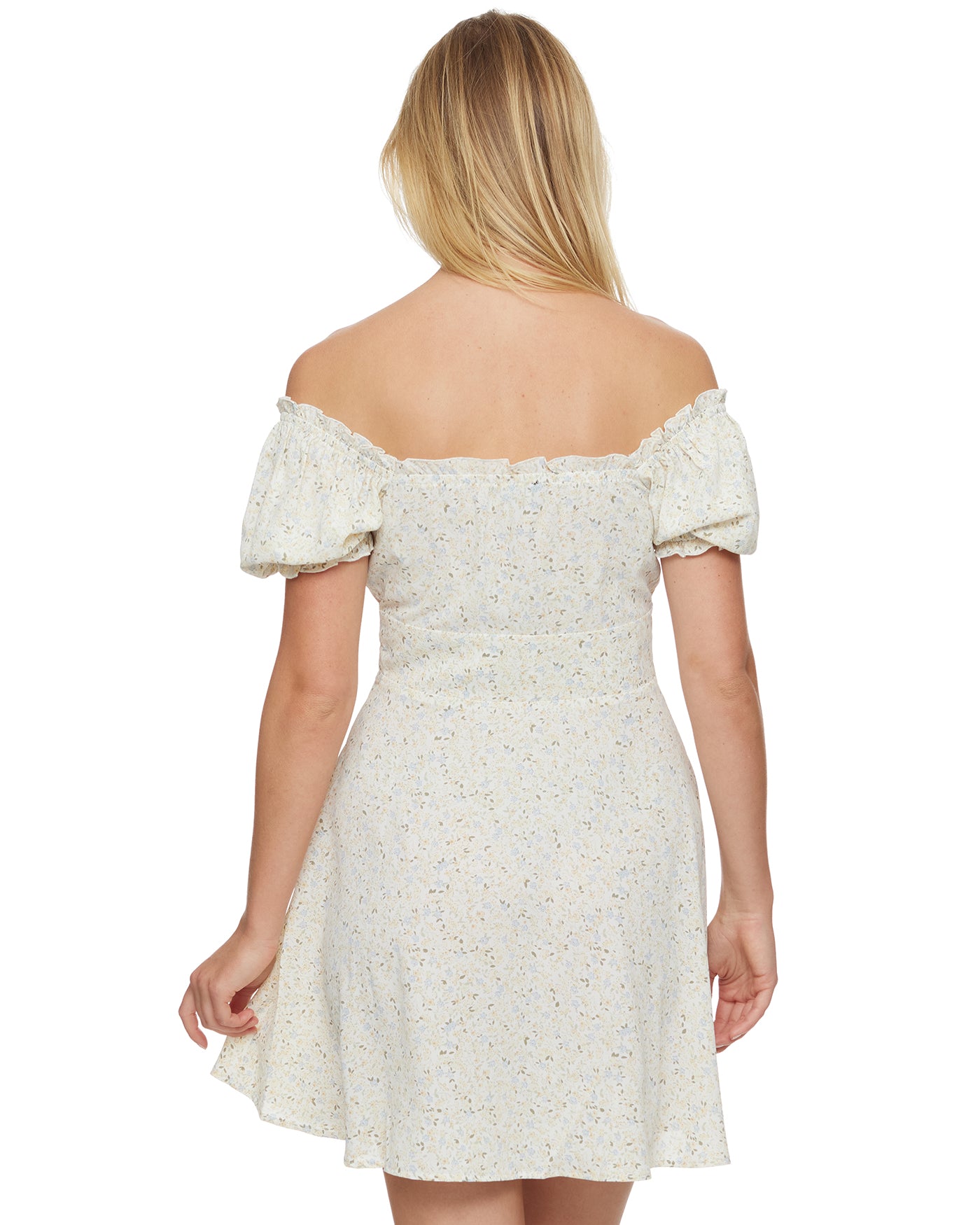 CORINNA FLORAL OFF-THE-SHOULDER PUFF SLEEVE MINI DRESS